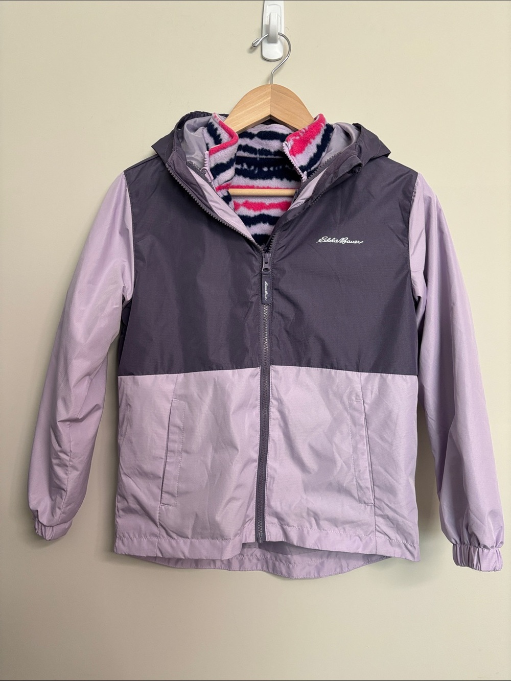 Girls' Two-Tone Lavender Hooded Jacket with Fleece Lining Medium 10 2
